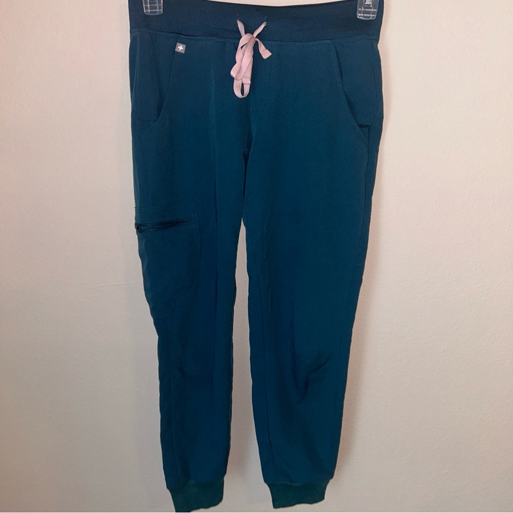 Figs Women's Blue Jogger Pants with Pink Tie